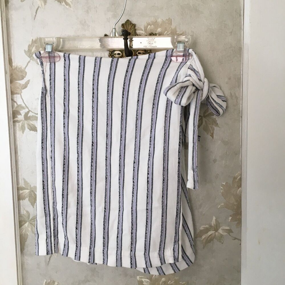 CLUB MONACO Blue White Striped Faux Wrap Mini Skirt Size 2